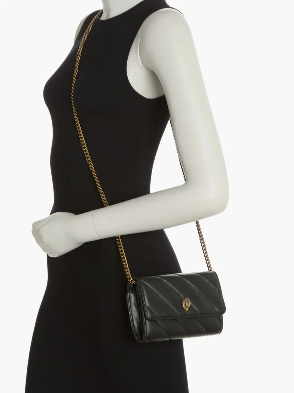 Kurt Geiger Black Quilted Leather Wallet on Chain